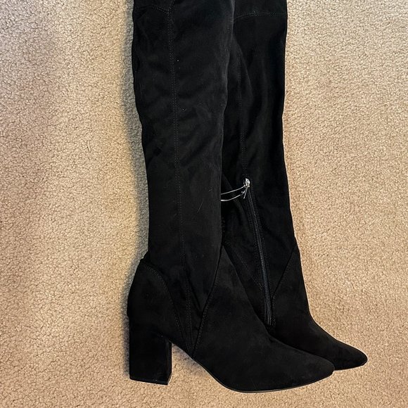 MARC FISHER Boots Size 11M Black Suede OKUN Over the Knee Tie Back MSRP $249.00 - Picture 2 of 7